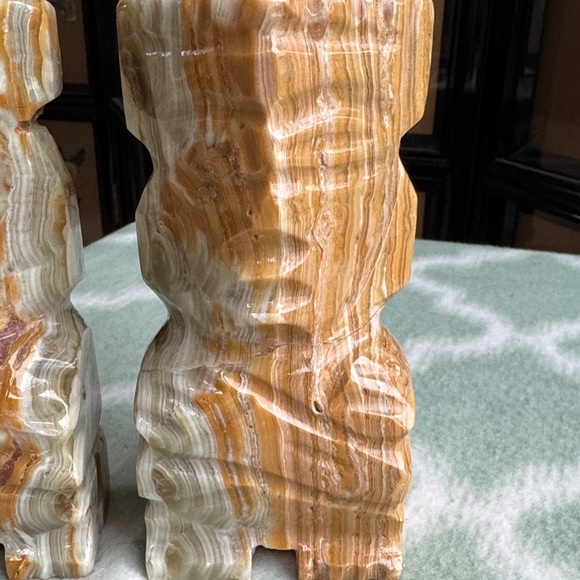 Carved Stone Bookends - Brown and Cream tribal figures - Picture 2 of 9